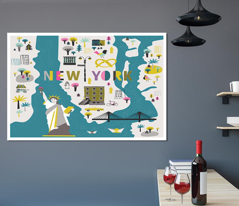 The Little Map Of New York Print Poster Wall Art