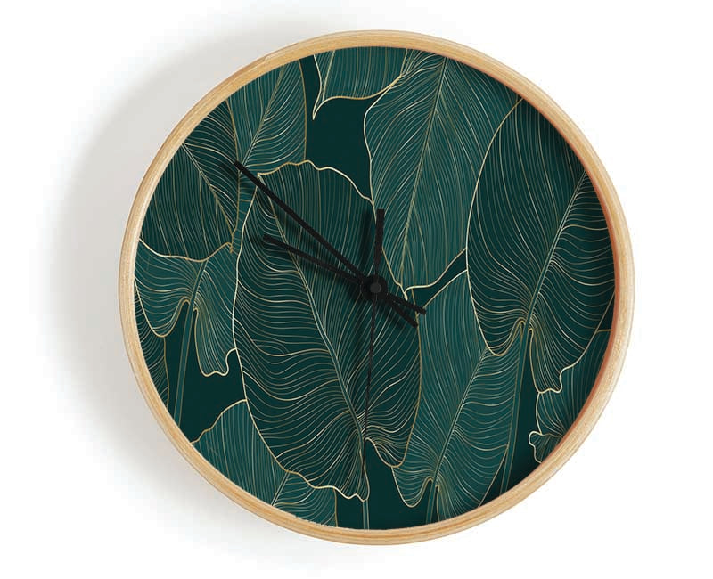 Banana Leaf Greens Clock - Wallart-Direct UK