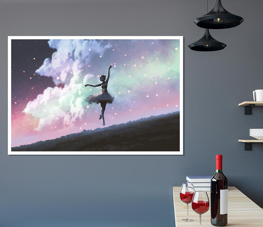 Ballerina In Space Print Poster Wall Art