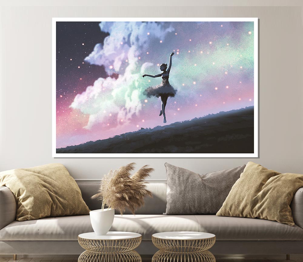 Ballerina In Space Print Poster Wall Art