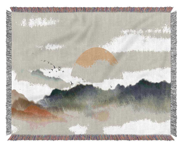 Sun Peeking Over The Sunset Woven Blanket