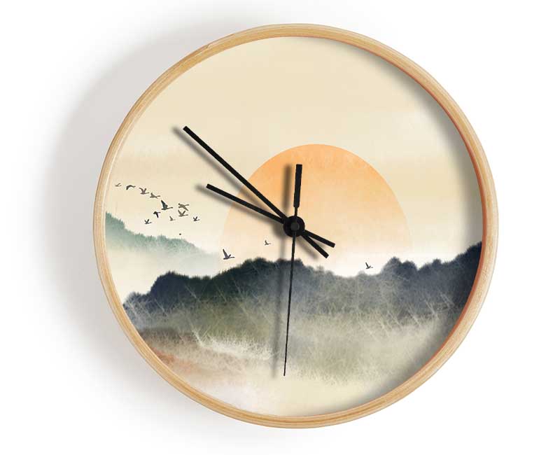 Sun Peeking Over The Sunset Clock - Wallart-Direct UK