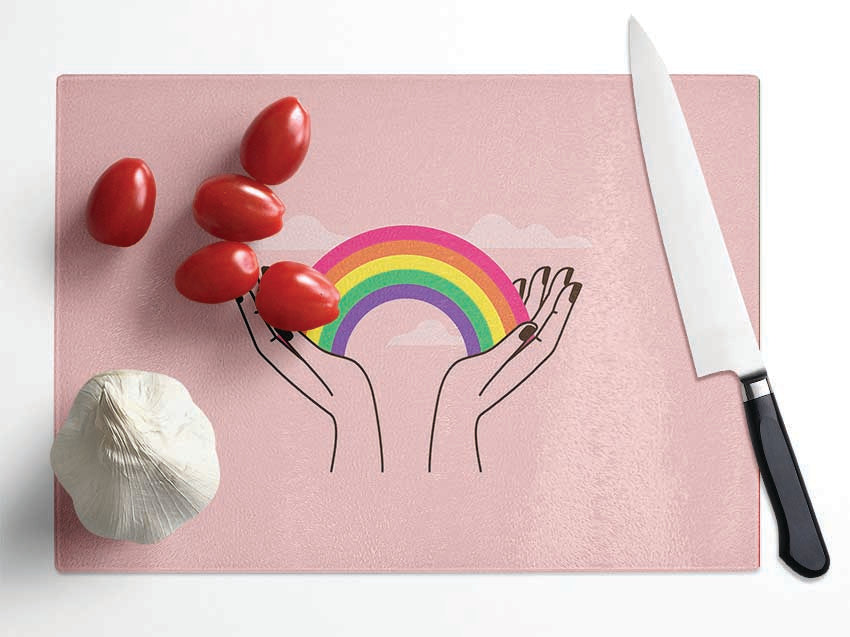 Rainbow In My Hands Glass Chopping Board