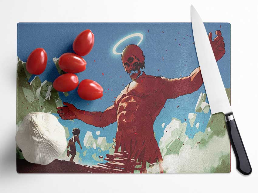 The Halo Skull Man Glass Chopping Board