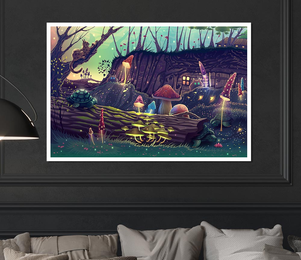 Toadstool Village Print Poster Wall Art