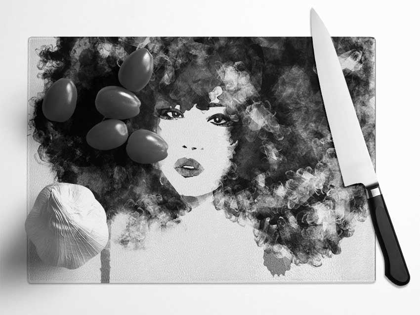 Black Big Hair Glass Chopping Board