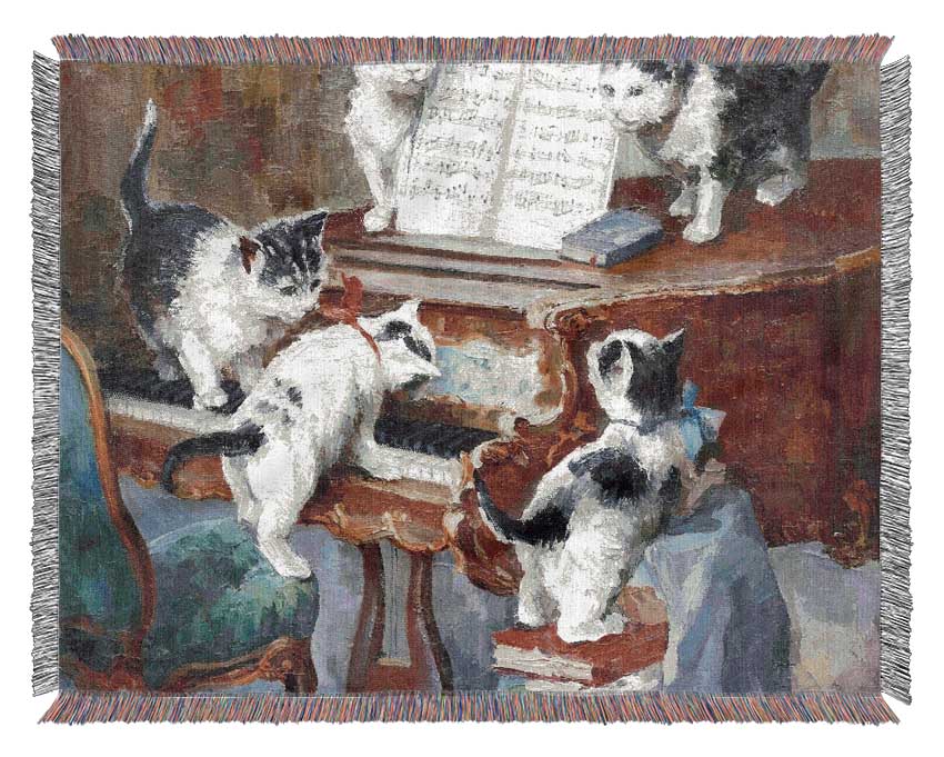 The Cats Play Piano Woven Blanket