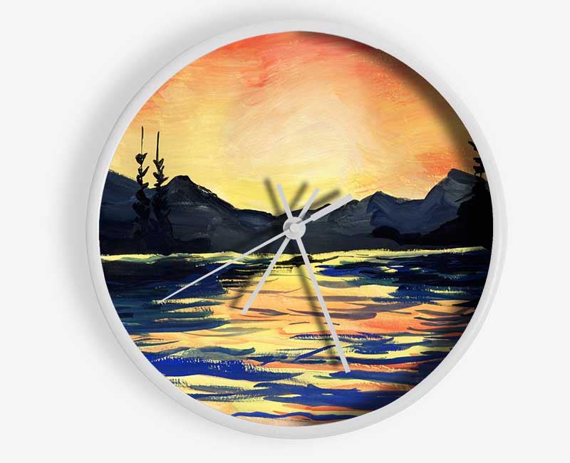 Orange Skies Mountain Range Clock - Wallart-Direct UK