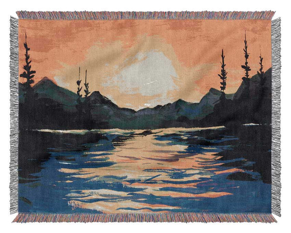 Orange Skies Mountain Range Woven Blanket