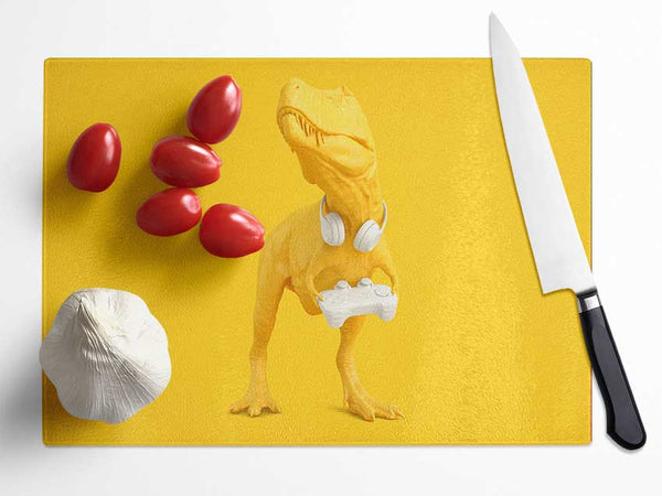 Yellow Dinosaur Gamer Glass Chopping Board