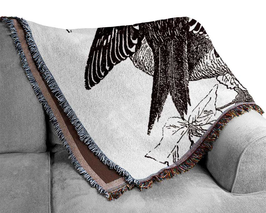 Old British Illustration Of Birds Woven Blanket