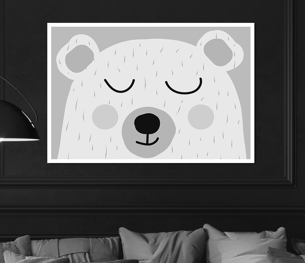 The Cute Bear Head Grey Print Poster Wall Art