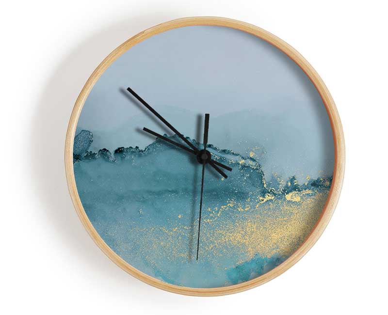 Glitter Gold On Blue Clock - Wallart-Direct UK