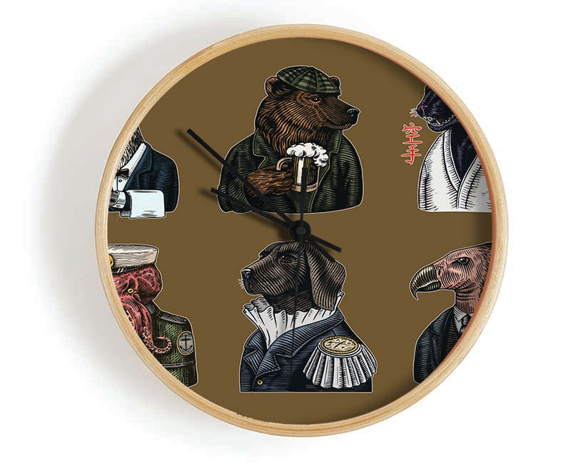 Six Vintage Animal People Clock - Wallart-Direct UK