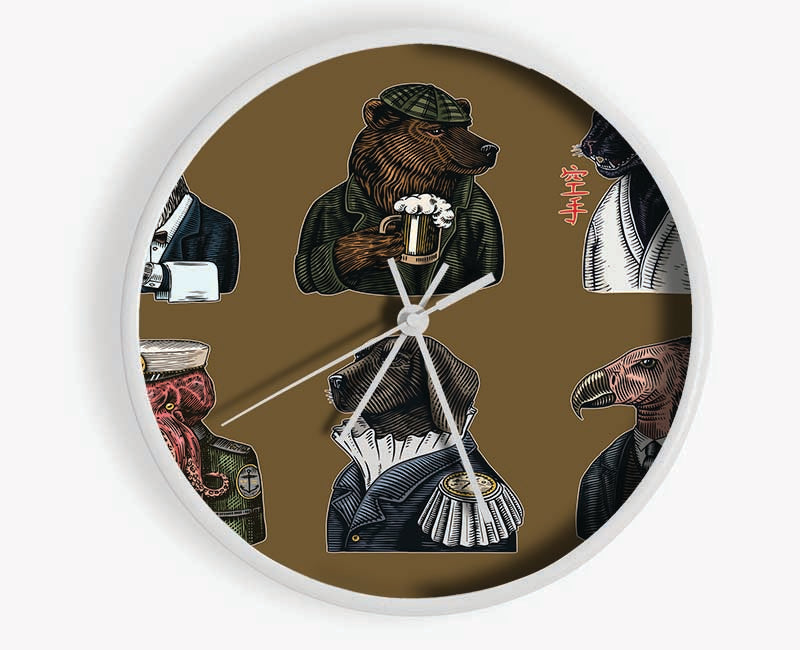 Six Vintage Animal People Clock - Wallart-Direct UK