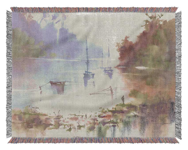 Sailing Up The Beautiful River Woven Blanket