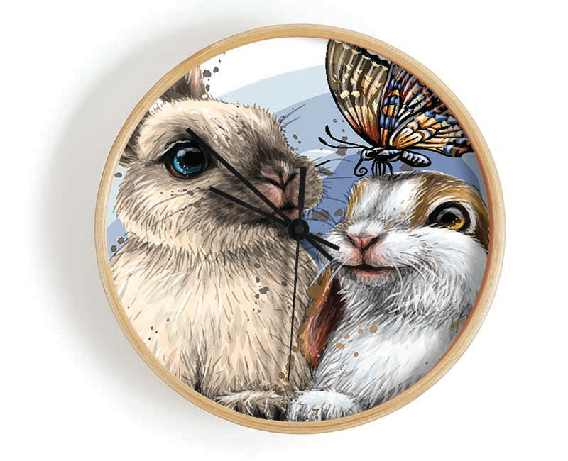 The Cute Bunnies With Butterfly Clock - Wallart-Direct UK