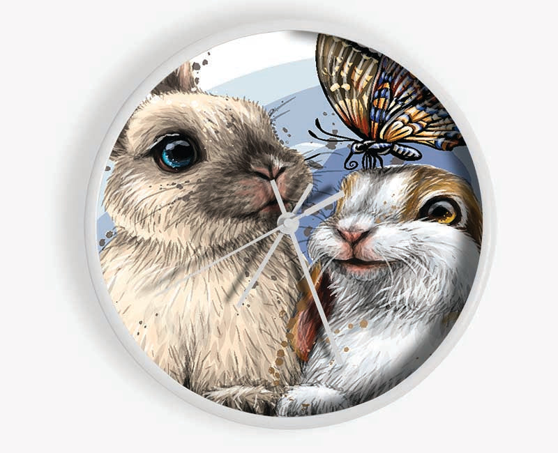 The Cute Bunnies With Butterfly Clock - Wallart-Direct UK