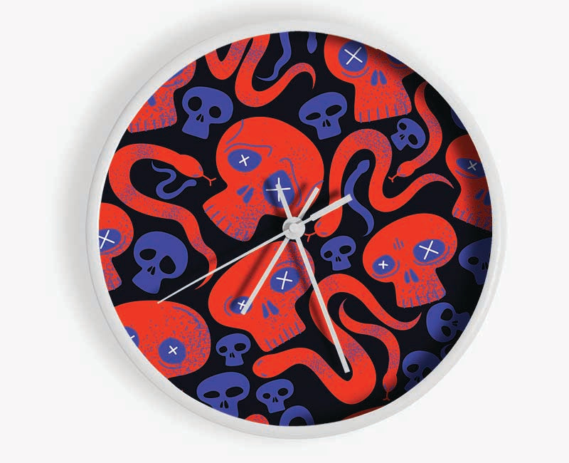 Red Skull And Snakes Clock - Wallart-Direct UK