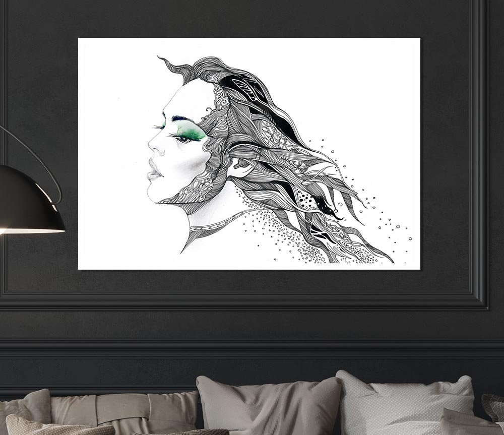 Woman Face Pen Scribble Print Poster Wall Art