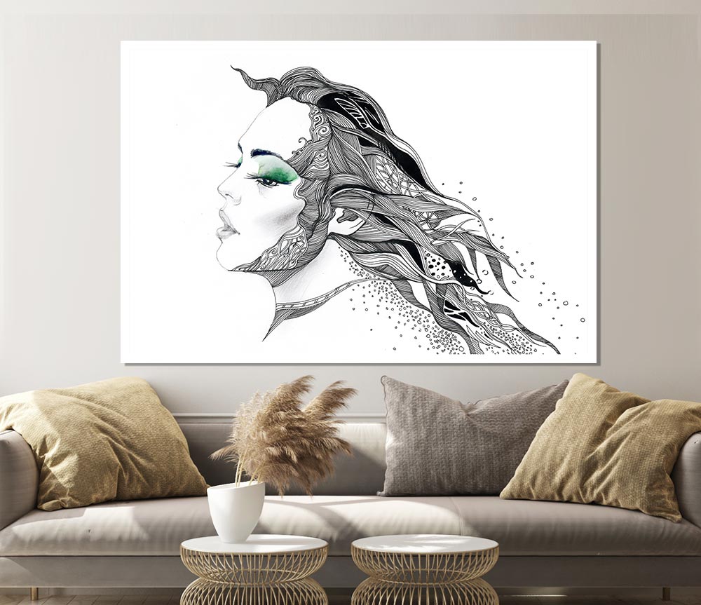 Woman Face Pen Scribble Print Poster Wall Art