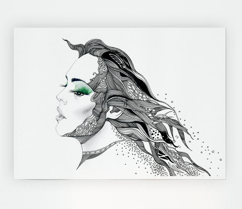 Woman Face Pen Scribble Print Poster Wall Art