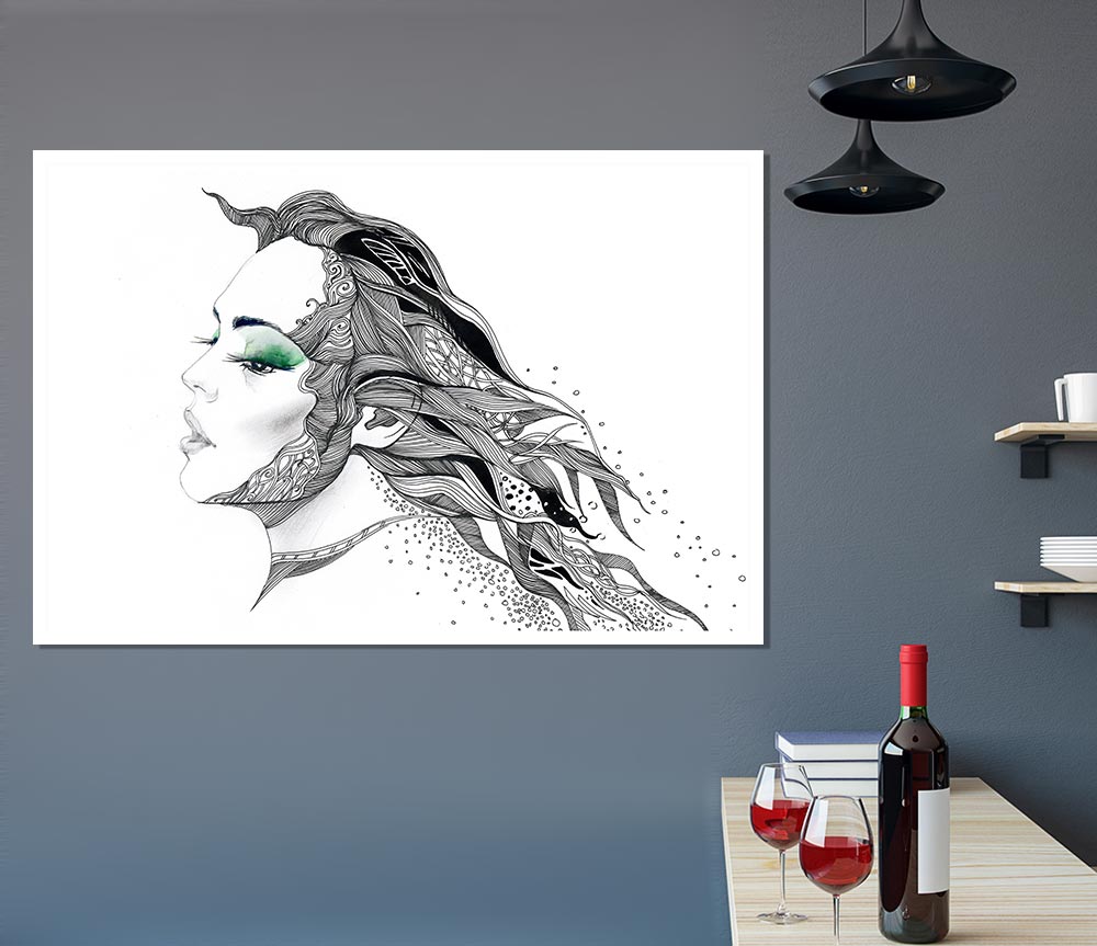 Woman Face Pen Scribble Print Poster Wall Art