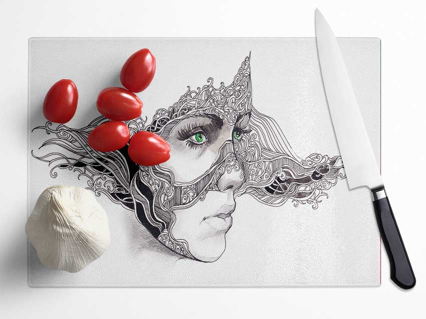 Woman Face Scribble 2 Glass Chopping Board