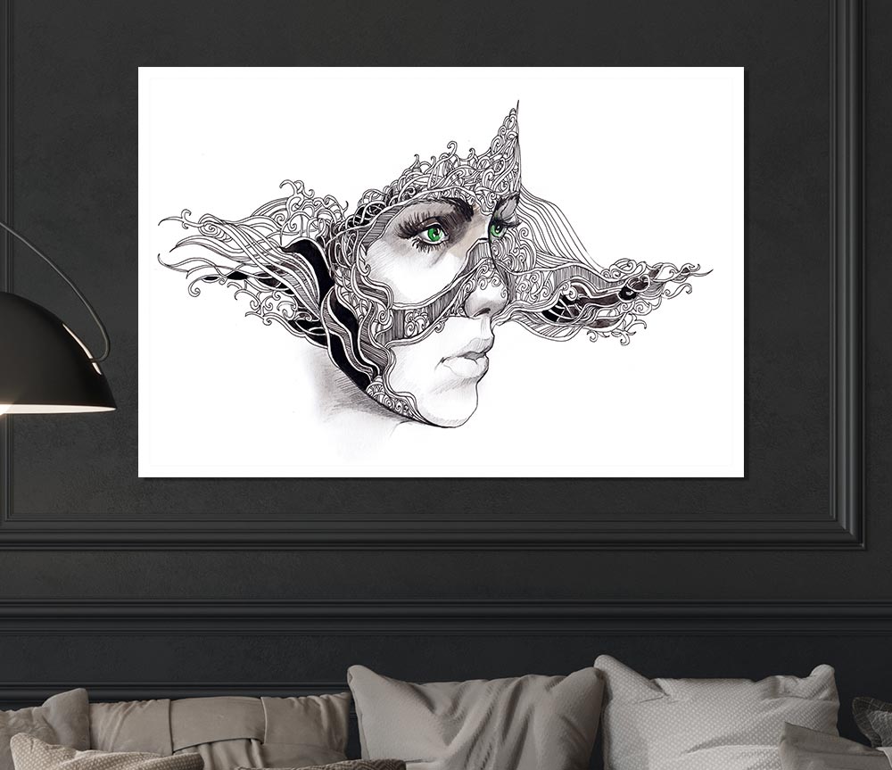 Woman Face Scribble 2 Print Poster Wall Art