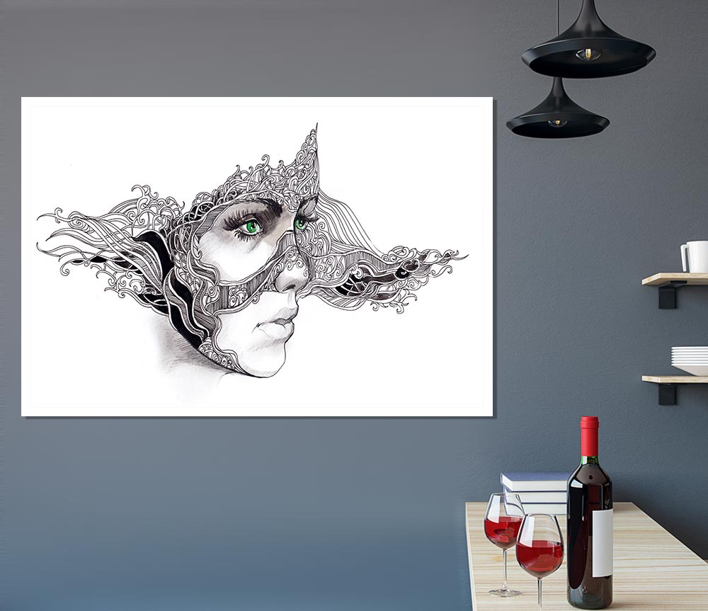 Woman Face Scribble 2 Print Poster Wall Art