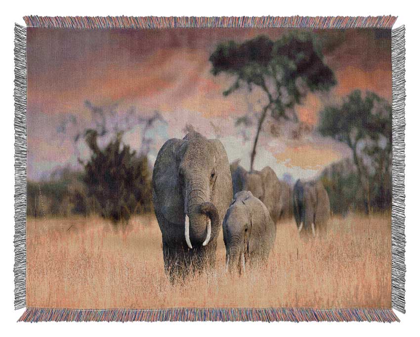 Elephants In Savannah Woven Blanket