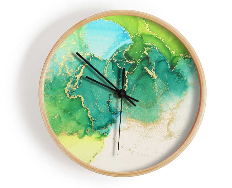 The Green And Blue Gold Wash Clock - Wallart-Direct UK