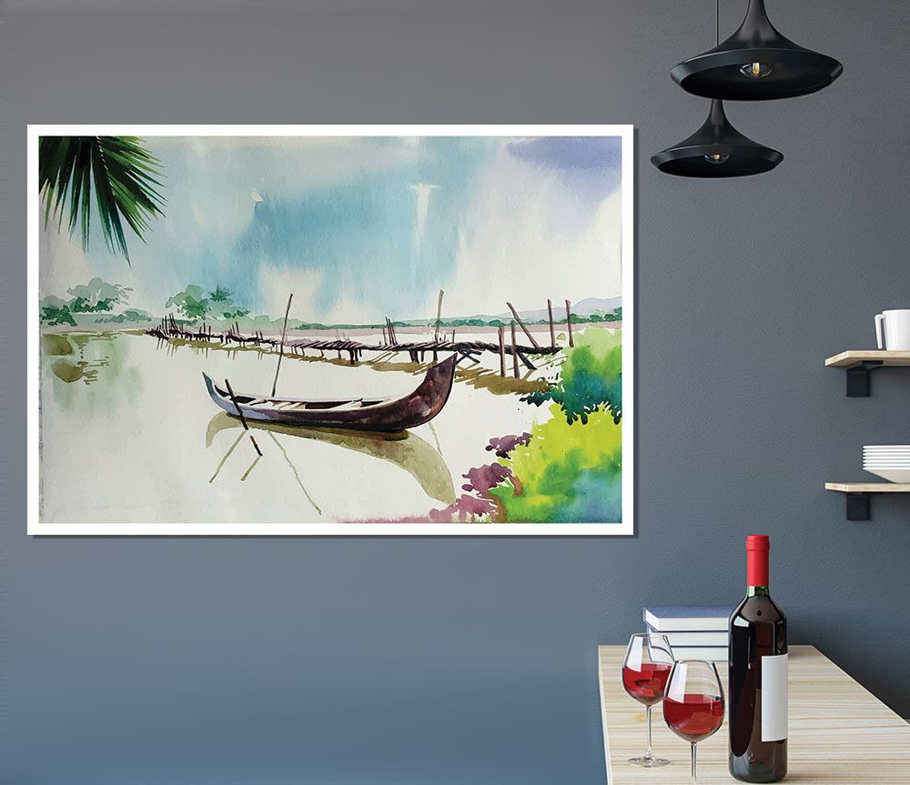 The Boat Left In The River Print Poster Wall Art