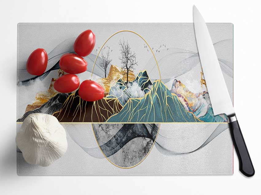 Gold Line Mountain Glass Chopping Board