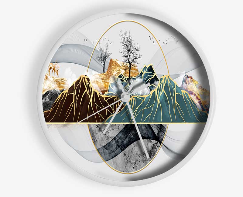 Gold Line Mountain Clock - Wallart-Direct UK