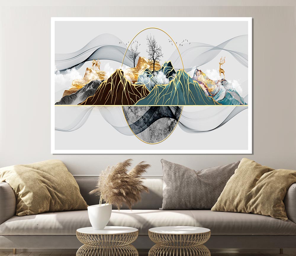 Gold Line Mountain Print Poster Wall Art