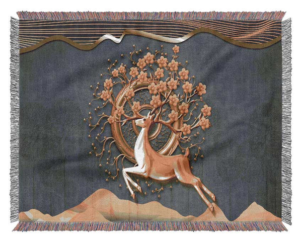 The Gold Flower Stag Tree Woven Blanket