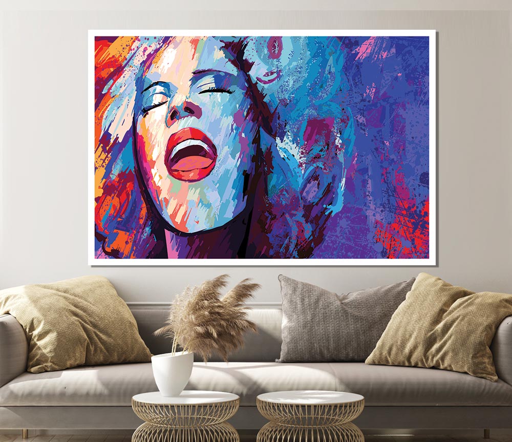 Woman Face Laugh Print Poster Wall Art