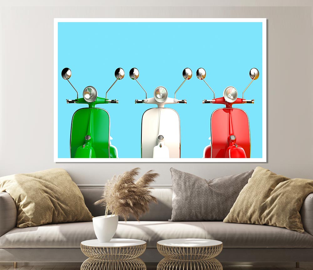 Three Vespas Italy Print Poster Wall Art