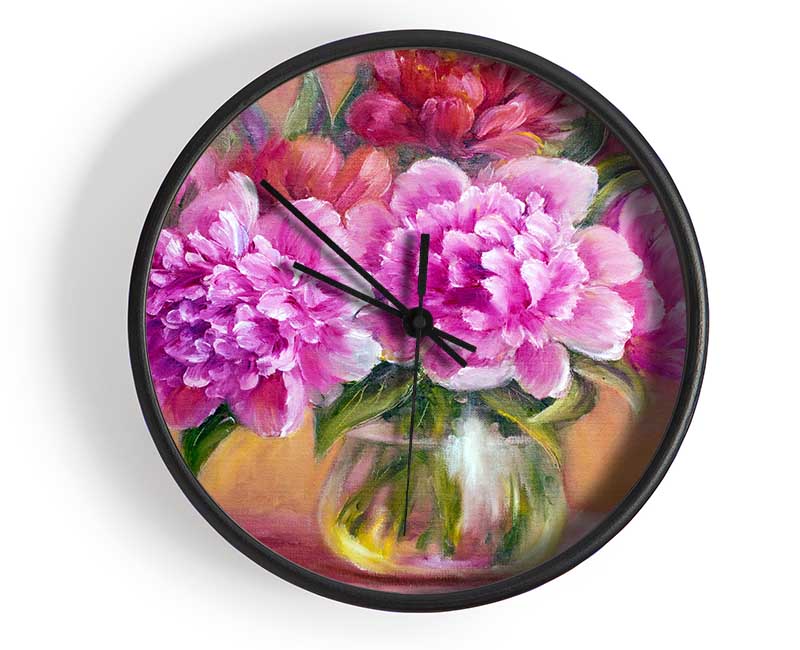 The Pink Blossom Vase Of Flowers Beauty Clock - Wallart-Direct UK