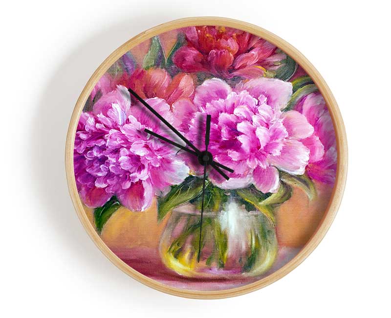 The Pink Blossom Vase Of Flowers Beauty Clock - Wallart-Direct UK