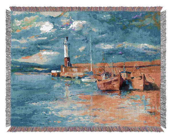 The Lighthouse Coastal Town Woven Blanket