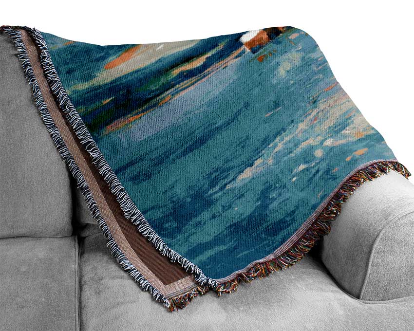 The Lighthouse Coastal Town Woven Blanket