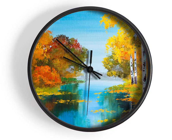 The Orange Birch Leaves Clock - Wallart-Direct UK