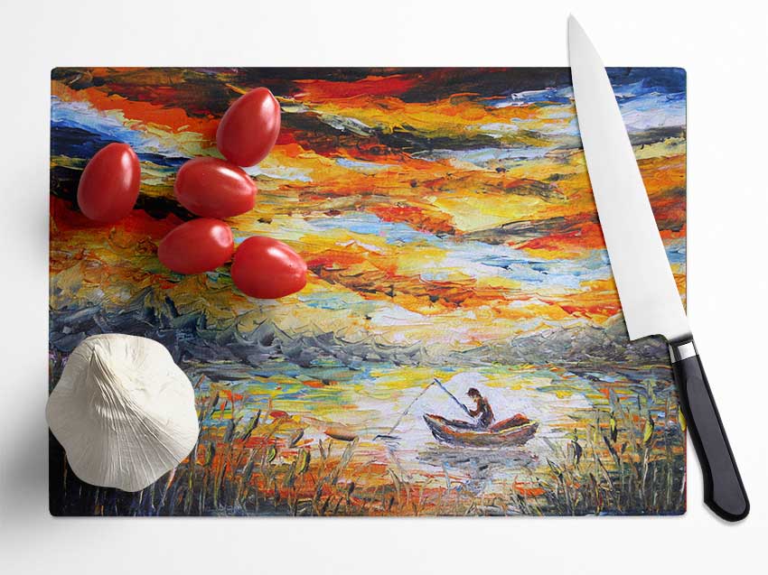 Fishing Under The Applejack Sky Glass Chopping Board