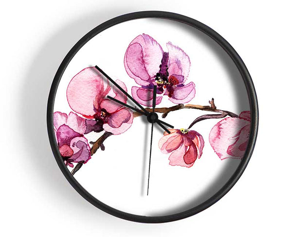 The Pink Orchid Branch Single Clock - Wallart-Direct UK