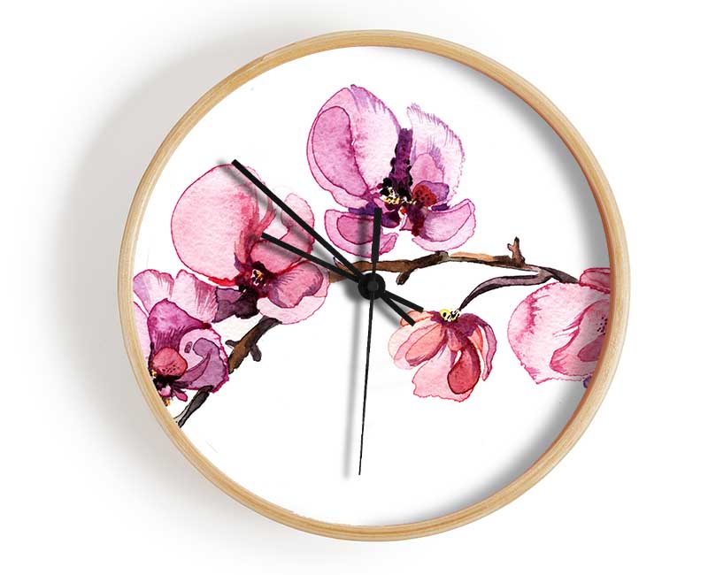 The Pink Orchid Branch Single Clock - Wallart-Direct UK