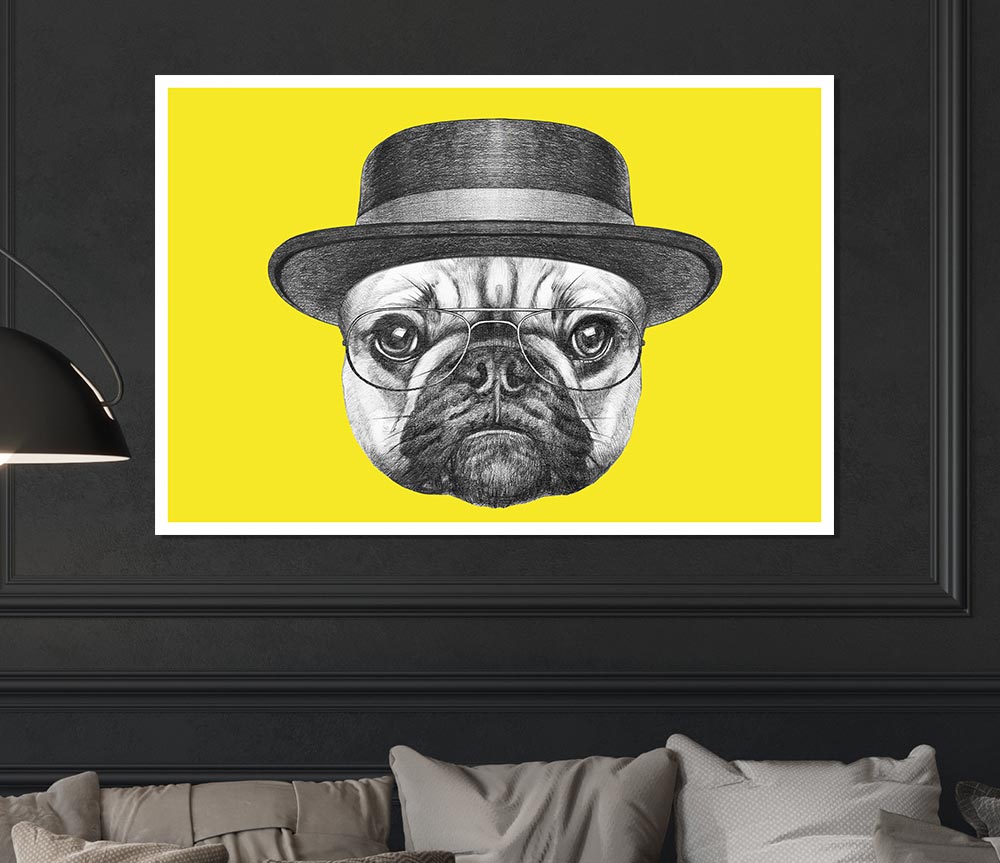 The Pug With A Hat Print Poster Wall Art