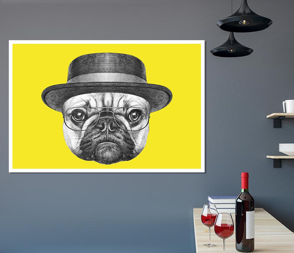 The Pug With A Hat Print Poster Wall Art