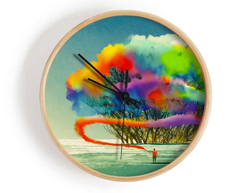 Trees Rainbow Cloud Clock - Wallart-Direct UK